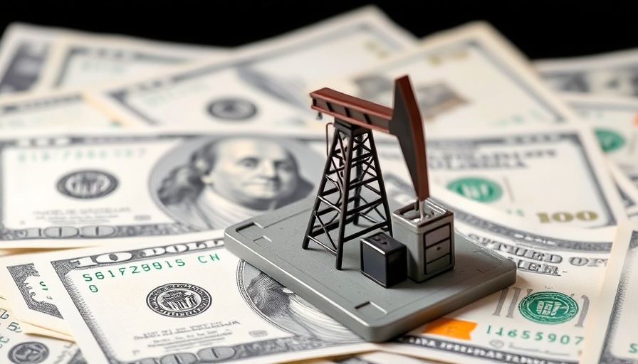 Miniature oil rig on dollars, symbolizing global companies investing in US energy sector.