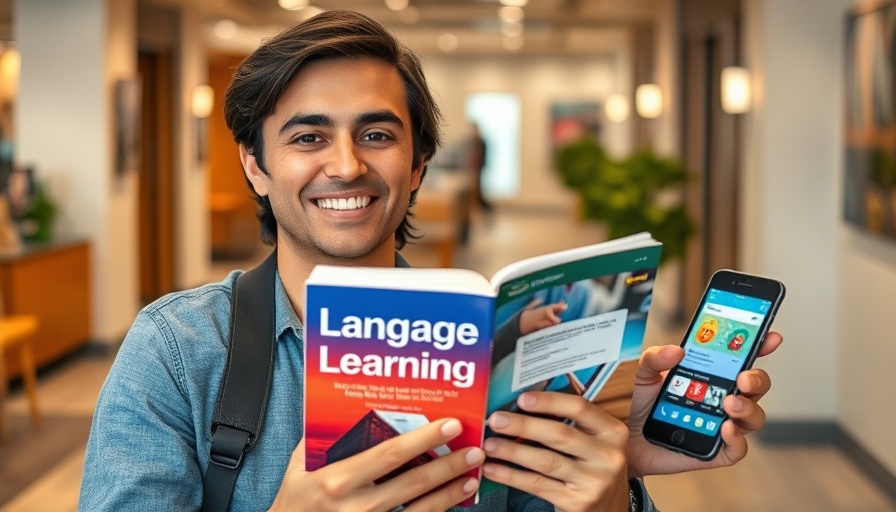 Man holding language learning tools showcasing AI language learning apps fluency.