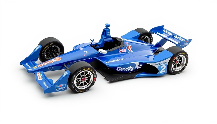 Kyle Larson INDYCAR ride in white and blue design with logos.