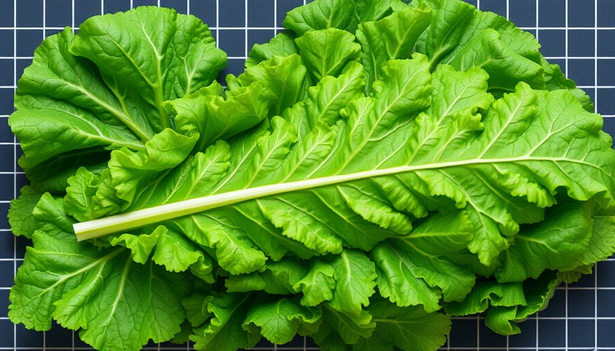 Vibrant kale leaves on a grid backdrop showcasing health benefits.