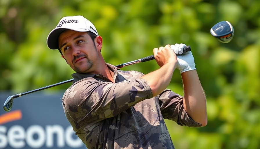 Patrick Reed albatross US Open swing on lush golf course.