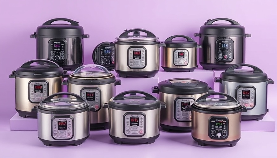 Four rice cookers for vegetarians against a purple gradient