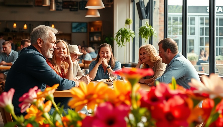 Group relaxing at outdoor cafe, avoid vacation burnout tips.