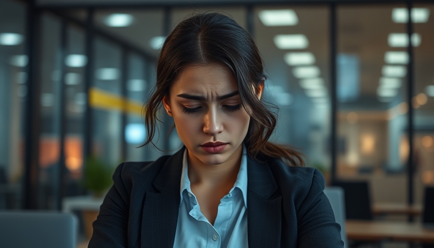 Woman experiencing burnout symptoms in office setting.
