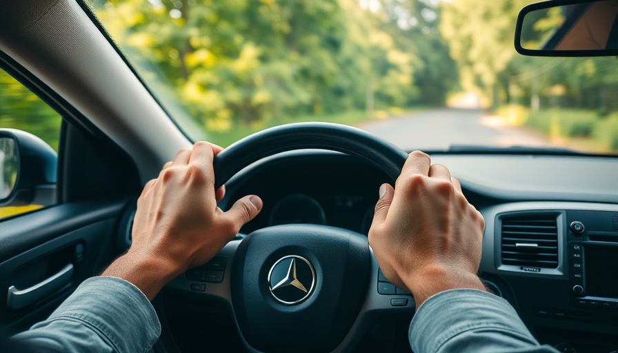 Close-up of teenager's hands on steering wheel in daylight.