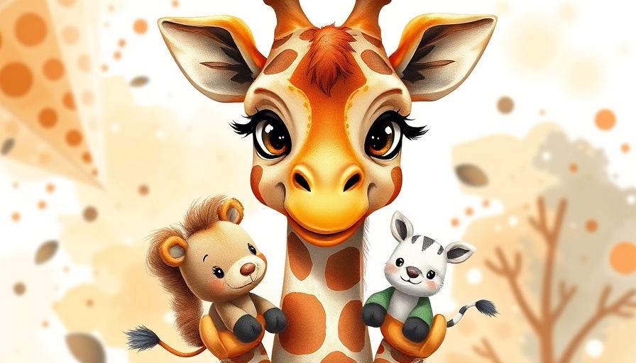 Charming giraffe surrounded by animals, kids book about bullying cover.