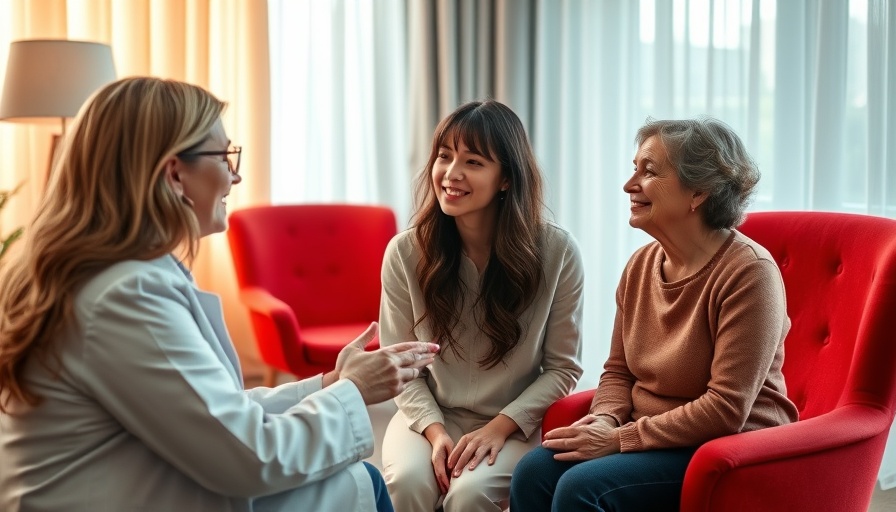 Therapist consulting mother and child in warm room, highlighting automation in autism treatment.