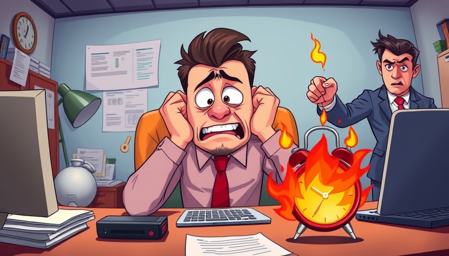 Cartoon illustrating a toxic work environment with a stressed employee and angry coworker.