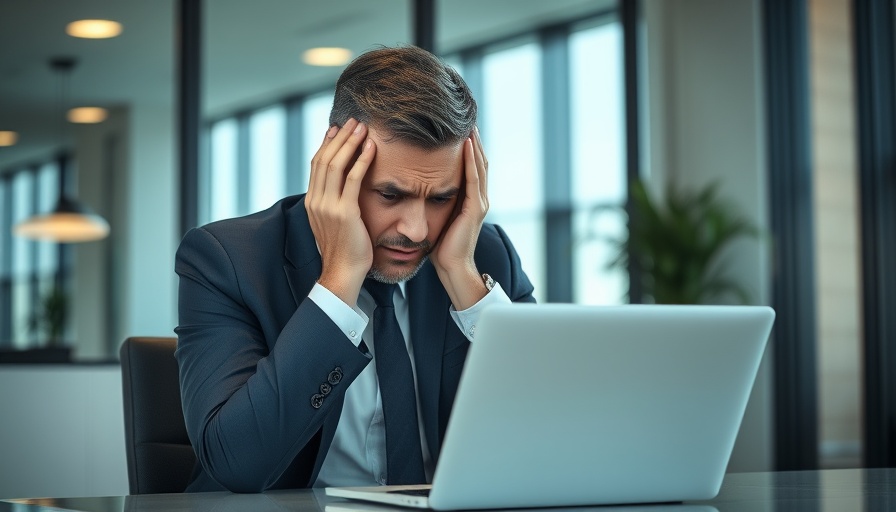 Worried businessman at work addressing mental health challenges.