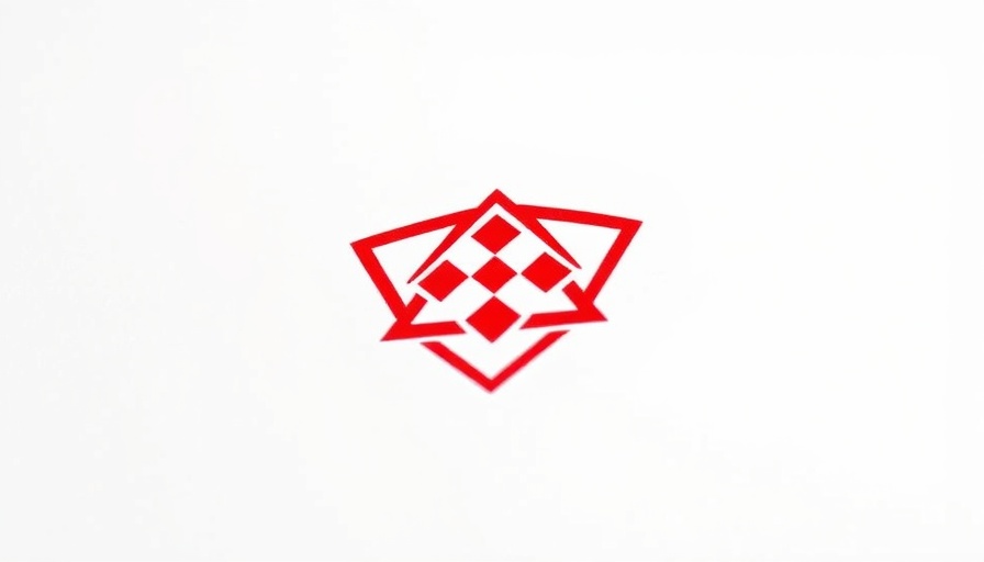 Abstract red geometric logo resembling a shield.