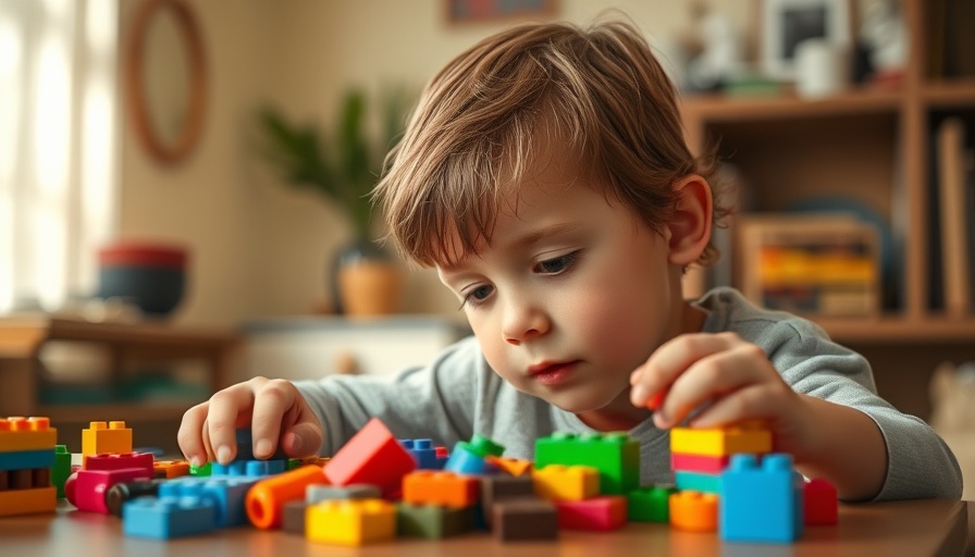 Child creatively playing with building blocks indoors to support kids' mental health.