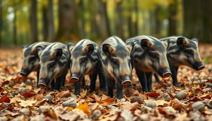 Wild boar piglets foraging in Sauerland forest, related to African Swine Fever topic.