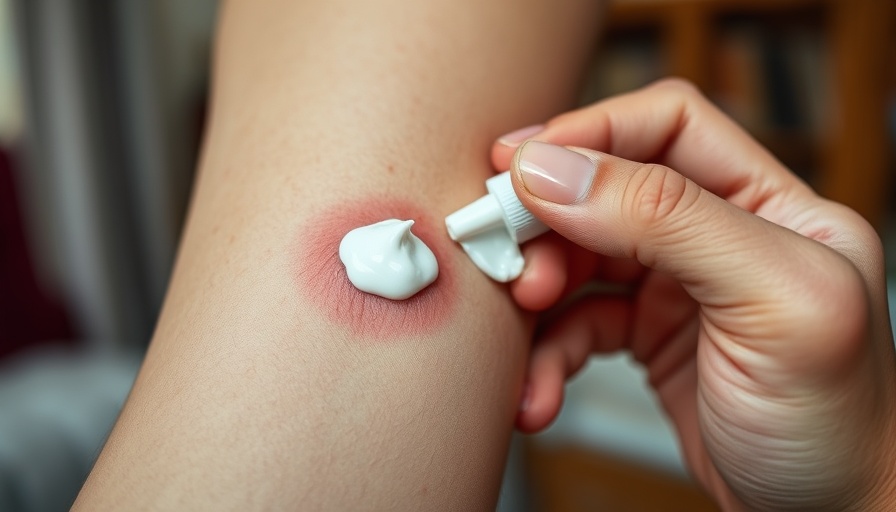 Close-up of applying cream for itchy bug bite remedy on skin, indoors.