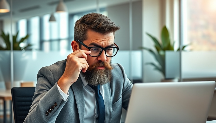 Stressed businessman in modern office practicing burnout prevention.