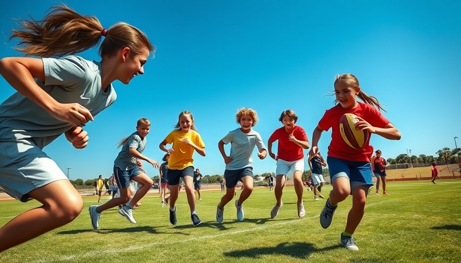 Young athletes playing flag football at NFL Flag Football Championships.