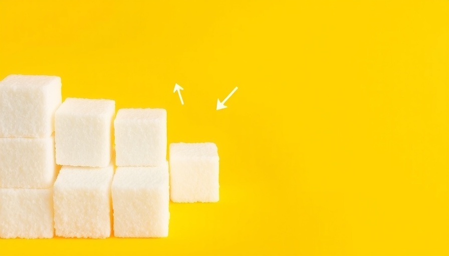 Reducing sugar cubes on yellow background for more energy
