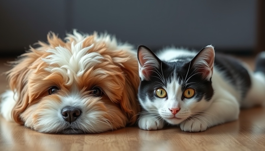 Curious dog and cat on wooden floor indoors, monsoon travel with pets.