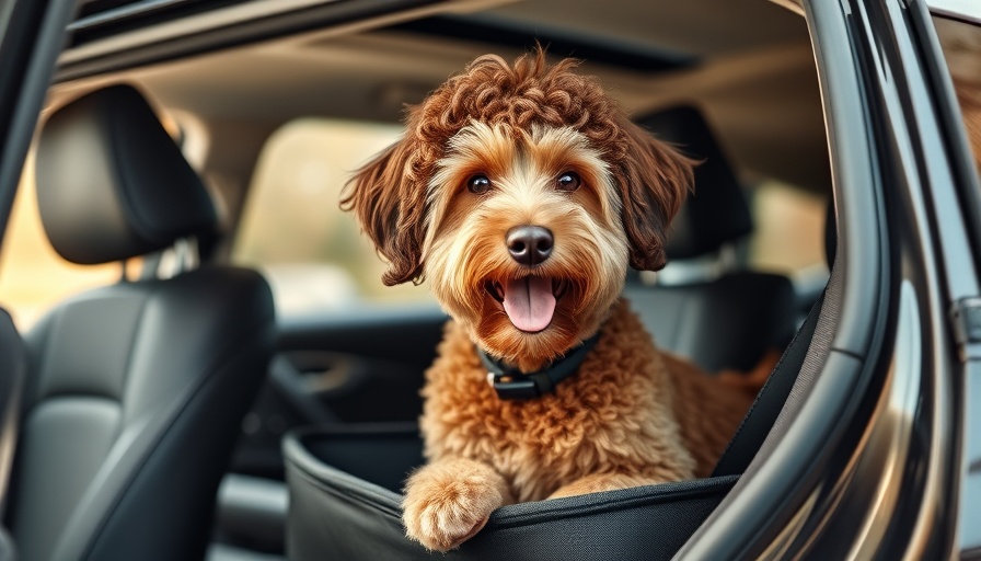 Dog in crash-tested pet travel system inside vehicle.