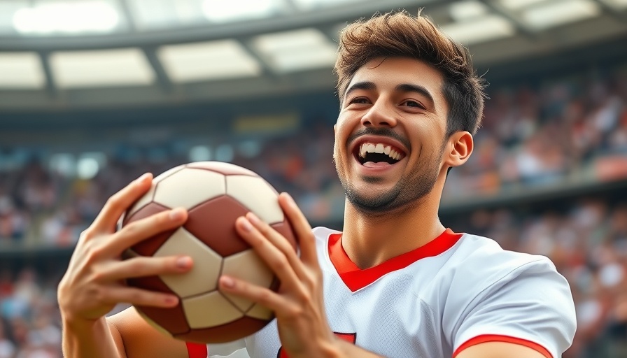 Joyful football player holding ball in stadium. Fantasy Football Sleepers 2025.