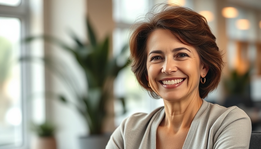 Confident woman in modern office setting, hiring vakantiekrachten.