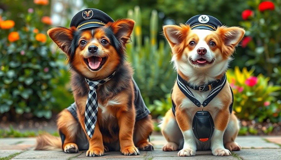 Virgin Australia pets aboard flights - dressed-up dogs enjoying a garden.