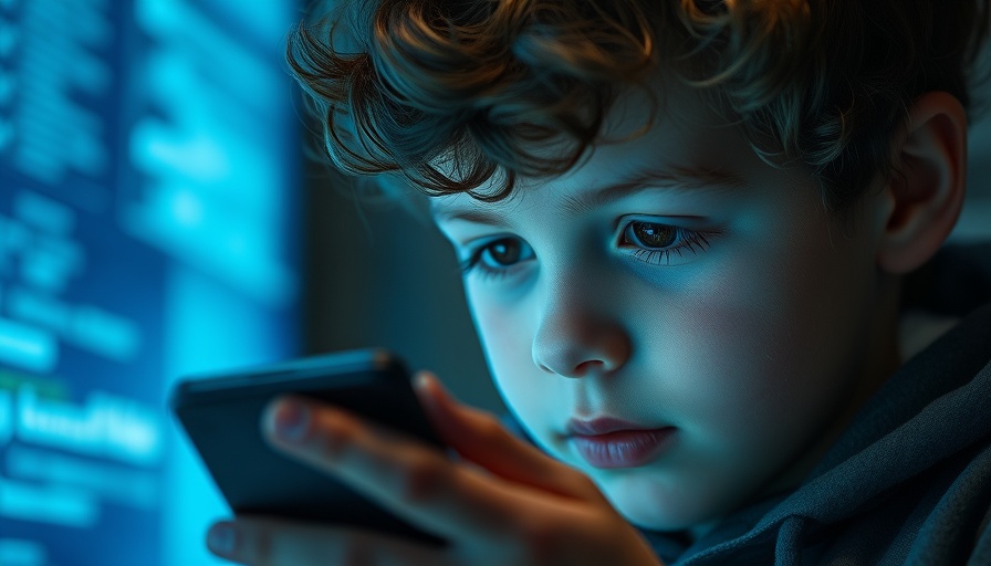 Young boy looking at smartphone, illustrating need to limit your child's screen time.