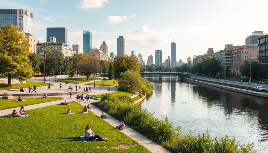 Peaceful urban park scene showcasing work-life balance.