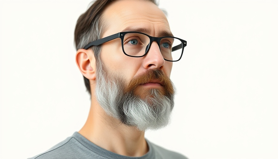 Thoughtful man with glasses in a plain backdrop.