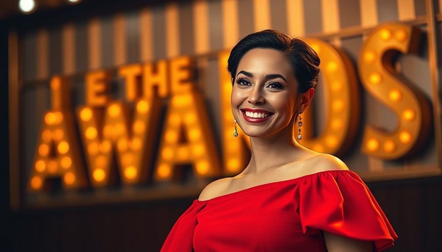 Elegant woman smiling at Netflix event backdrop.