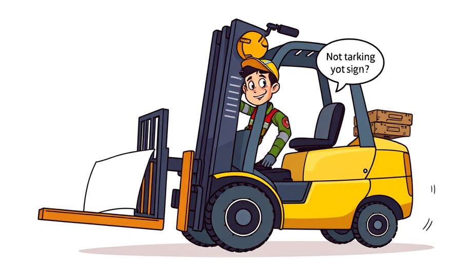 Cartoon of forklift safety with workers warning against transporting people.