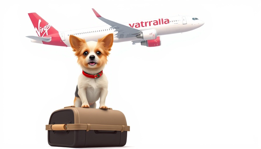 Virgin Australia airplane and pet carrier illustration highlighting pet travel policy.