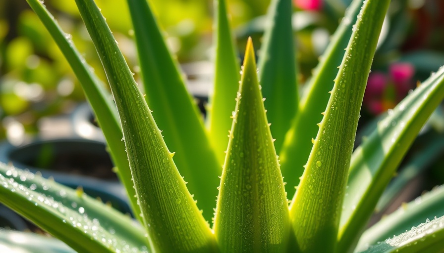 Vivid close-up of aloe vera plant glistening with moisture in sunlight.