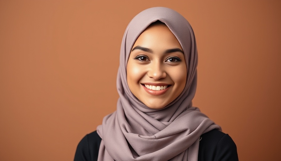 Confident woman in hijab on HR podcast cover discussing bias reduction in recruitment and selection.