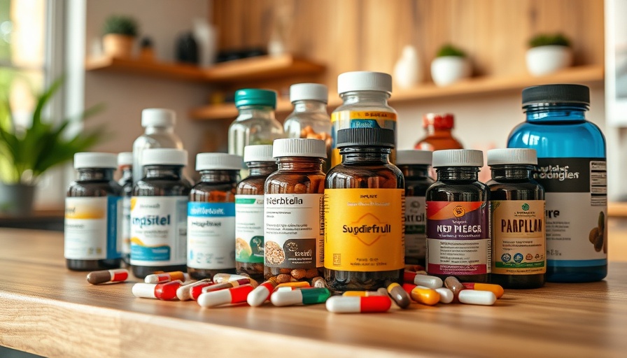 Assorted health supplements on wooden counter