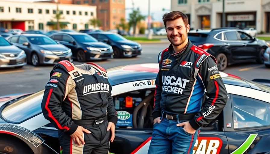 NASCAR driver beside race car at a Navy base.