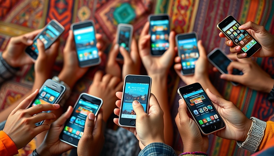 Diverse hands using Educational AI Apps for Girls on smartphones, vibrant setting.