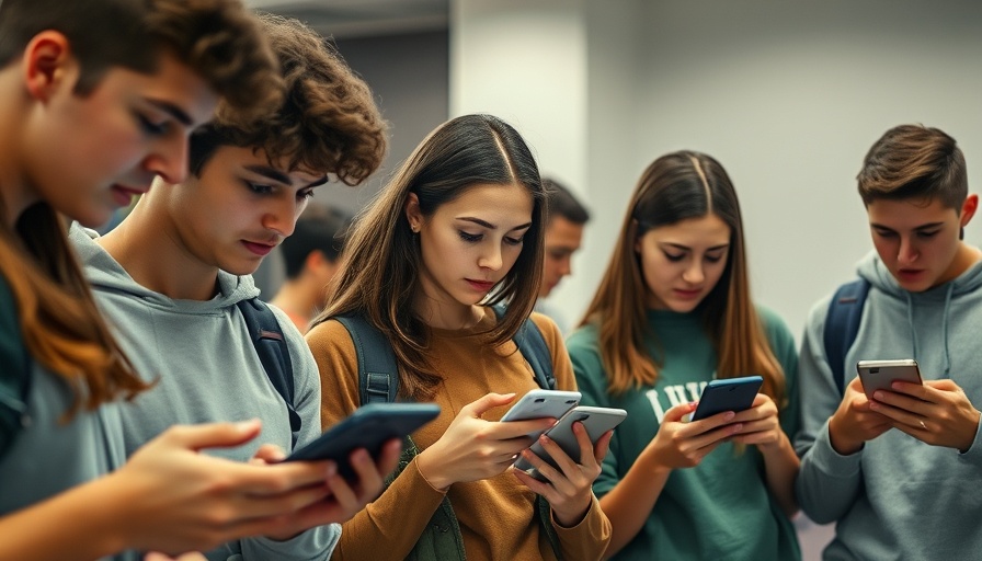 Teens using smartphones emphasizing online safety concerns.