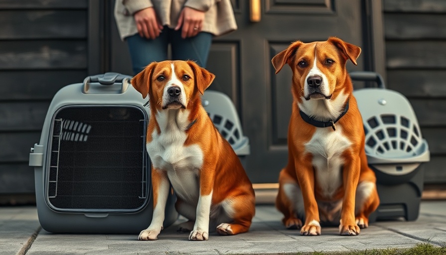 Dog sitting beside person with pet carrier, suggesting dangerous pet travel.