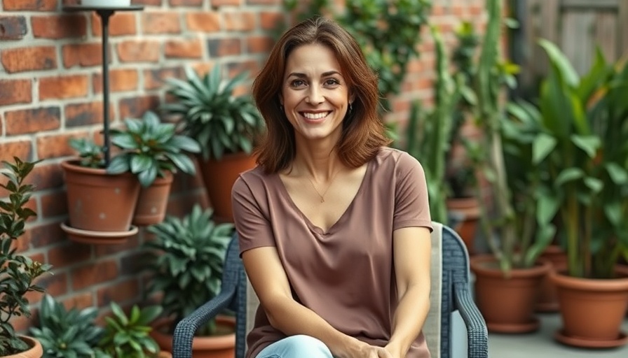 Smiling woman sitting outdoors, relaxed against a brick wall