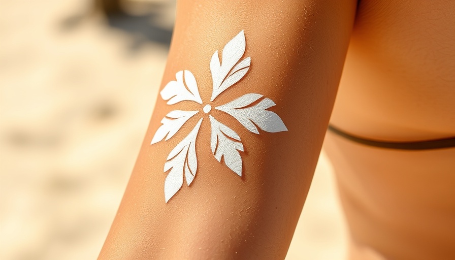 Sunscreen tattoo on arm showing health risks in a sunny setting.
