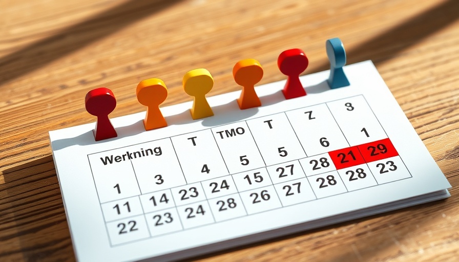 Modern four-day work week calendar with colorful markers.
