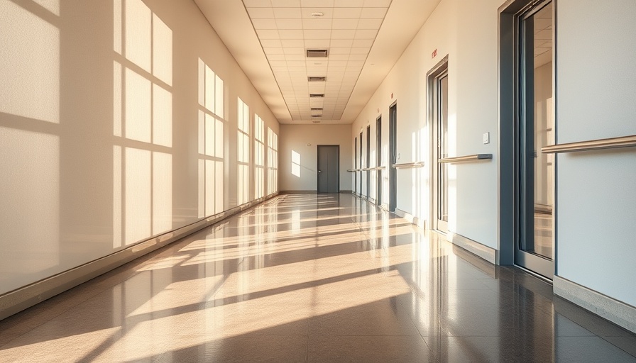 Sunlit empty corridor in a building, reflecting the quiet atmosphere.