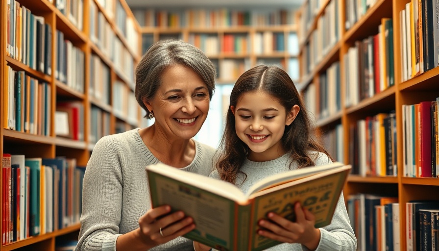 Mother and daughter reading in library, socioeconomic status and reading skills theme.