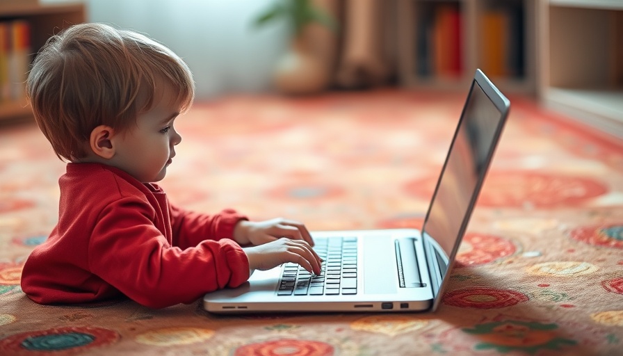 Young child using a laptop, focusing on screen