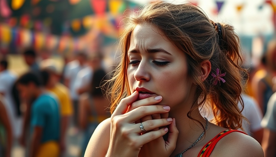 Young woman reflecting on hoarseness after festival weekend.