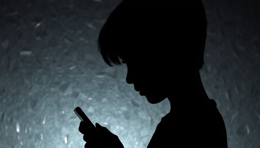 Silhouette of child on phone against textured background.