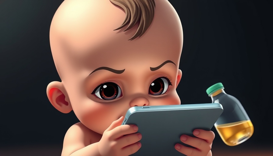 Humorous cartoon of baby with symbols symbolizing gambling addiction.