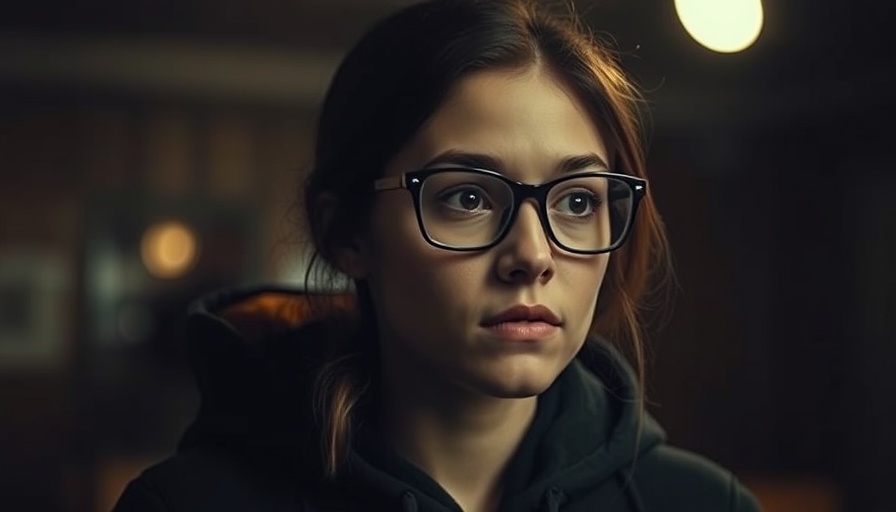 Gazing young woman with glasses in a dim room. Resident Evil Requiem Update.