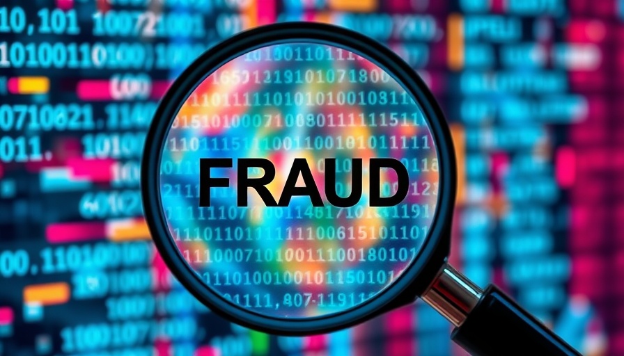 Magnifying glass highlighting 'FRAUD' on binary code puzzle, HR challenges technology hiring fraud.