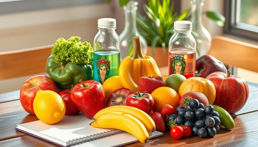Healthy lifestyle essentials on a table promoting ways to prevent bladder infections.